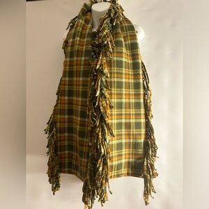 HOMEMADE FRINGE ALL DOWN THE SIDES WARM COLORS PLAID OVERSIZED BOHEMIAN SCARF